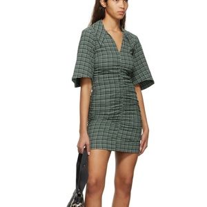 Ganni Ruched V Neck Mini Dress